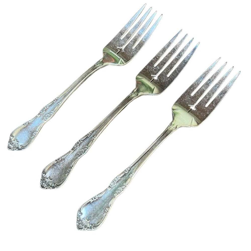 3 Vintage Oneida Community Silverplate AFFECTION Pierced 6” Forks 1960